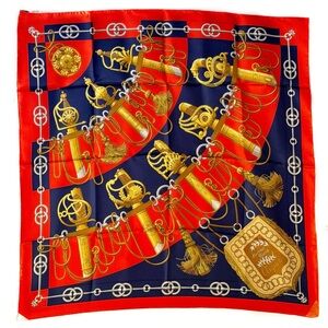 Vintage Red Blue Hermes Square Scarf, 34” NWOT